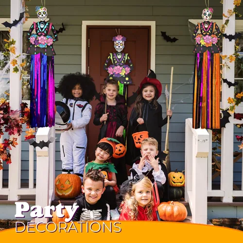 Miniatura 3 de 4E's Novelty Decoraciones colgantes del Día de los Muertos, 36 pulgadas, paquete de 3 pancartas decorativas del día de los muertos (3 pies de alto)