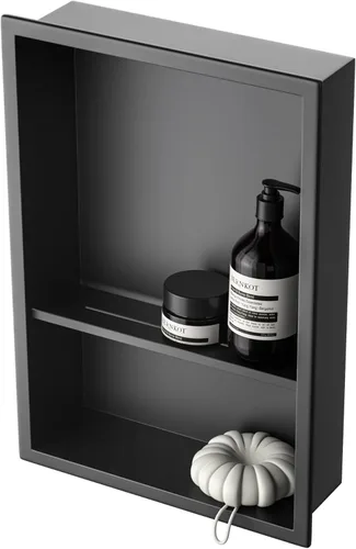 Miniatura 9 de Nicho de ducha de acero inoxidable de 24 x 12 pulgadas, cepillado, no necesita azulejos, nicho de pared con estantes dobles, estante de ducha