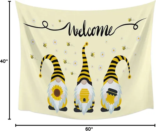 Miniatura 7 de Tapiz para colgar en la pared, gnomos de abeja, tapices con girasol, tapiz estético de margaritas blancas y amarillas para dormitorio, sala