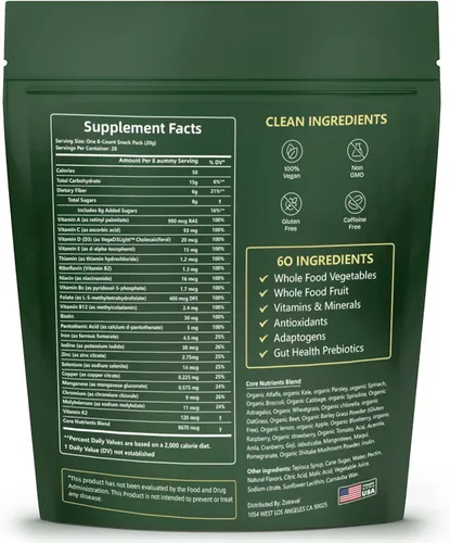 Miniatura 8 de Daily Greens, Superfood - Paquetes de gomitas verdes, suplemento de clorella y espirulina con más de 20 prebióticos orgánicos, vitaminas y minerales
