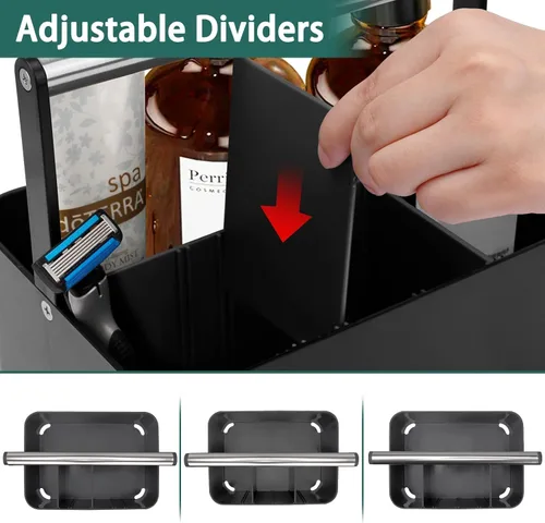 Miniatura 4 de BYUNER Organizador de Ducha Negro Portátil: Organizador de Baño de Plástico para Encimera, Organizador de Limpieza con Asa, Cesta de Ducha Rígida