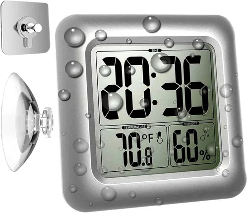Miniatura 9 de Reloj de pared y temporizador de baño impermeable, temporizador digital resistente al agua para colgar en la ducha, pantalla grande, temporizador