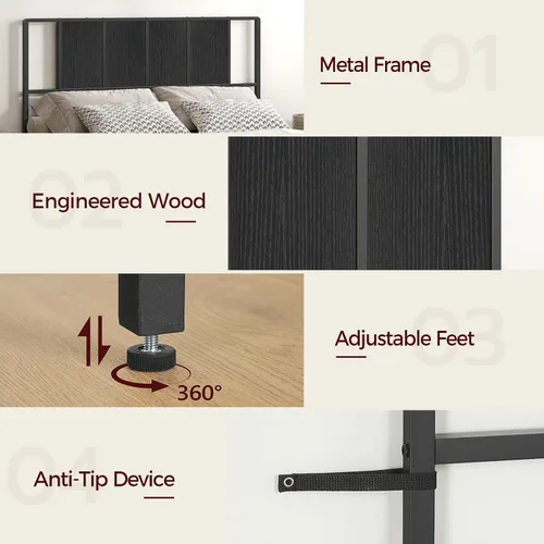 Miniatura 8 de MAHANCRIS Cabecero tamaño Queen solamente, cabecero de metal con adaptadores, estilo industrial minimalista para camas tamaño Queen, negro