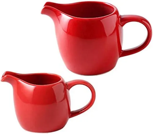 Miniatura 4 de CHOOLD 2 piezas Mini crema de cerámica con asa, jarra de crema de leche de café, color rojo, 1.5 oz