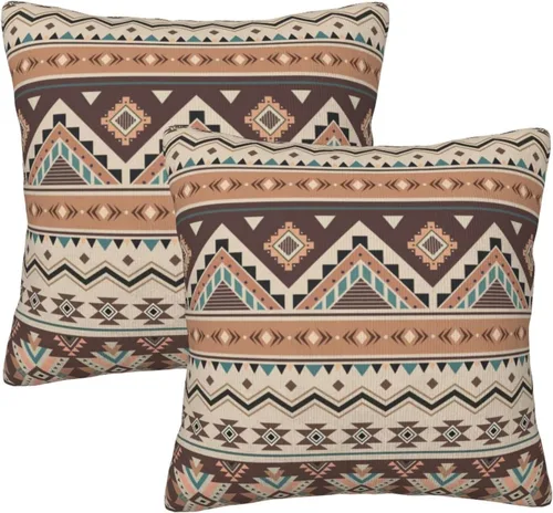 Miniatura 15 de Juego de 2 fundas de almohada de estilo étnico vintage, estampado geométrico azteca, étnico, tribal, para dormitorio, sala de estar, sofá