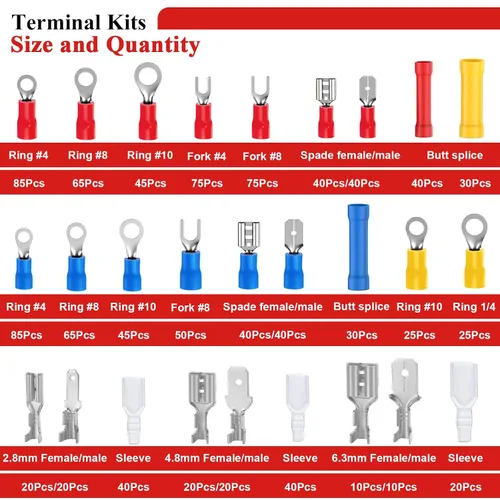Miniatura 4 de Tnisesm Kit de conector de cable de 1100 piezas con herramienta de prensado, terminales de cable eléctrico con aislamiento de cobre, anillo, tope