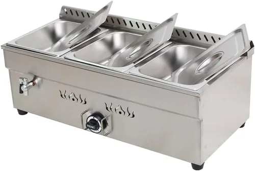 INTBUYING Calentador de sopa de alimentos a gas LP, estufa Bain Marie, calentador de vapor para comedor comercial, acero inoxidable, 12 x 8.7 x 4
