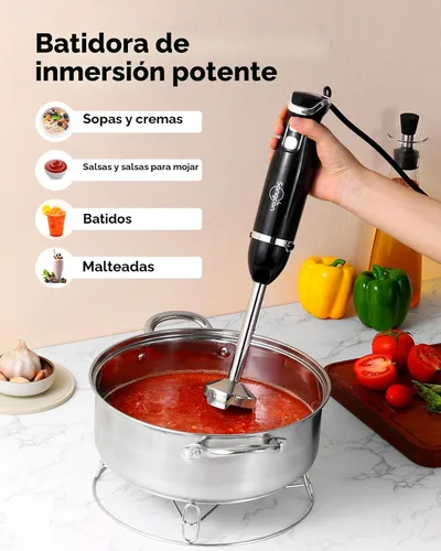 Miniatura 3 de Sangcon Batidora de inmersión de mano, licuadora de mano 3 en 1 eléctrica, Licuadora de mano de 400 W, mezclador de varilla de hoja de acero