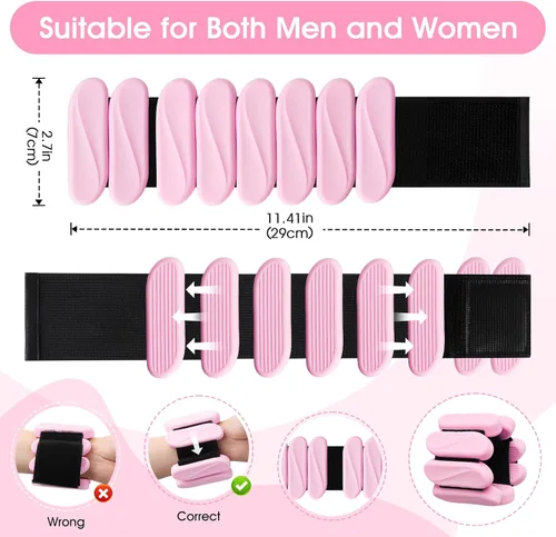 Miniatura 5 de Pesas de muñeca, paquete de 2 pesas de muñeca y tobillo portátiles para mujeres y hombres, pesas ajustables para brazo y pierna, brazaletes de Rosa
