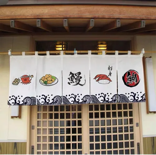 Miniatura 4 de Cortina de barra de sushi de estilo japonés, decoración tradicional, banderas, puerta, cortina Noren para restaurante Izakaya, 11.8 x 19.6 pulgadas