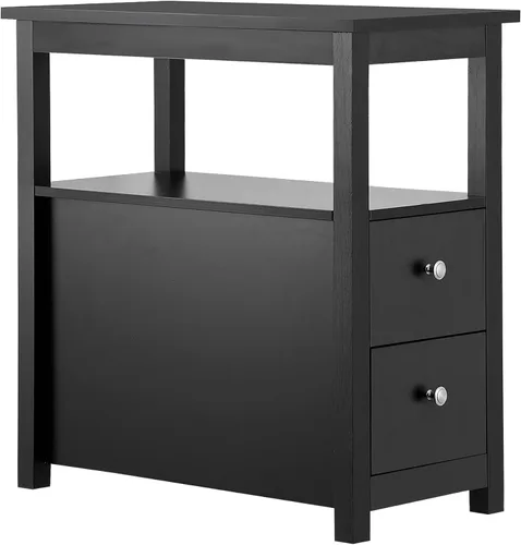 Miniatura 7 de Mesa auxiliar de 3 niveles con 2 cajones y estante de almacenamiento abierto, mesa de madera estrecha, mesita de noche, sofá para el hogar, oficina