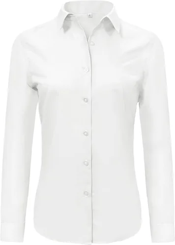 Miniatura 35 de Ruisin - Camisas supersuaves sin arrugas y con botones para mujer, unicolor, manga larga, diseño a rayas, estilo formal, blusa de vestir