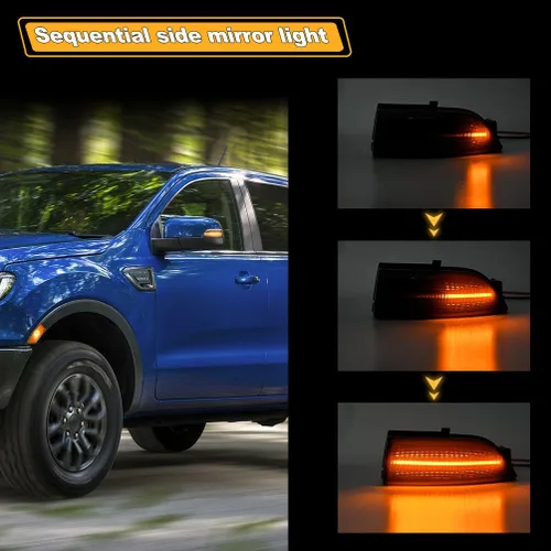 Miniatura 5 de Ranger - Lámparas LED de espejo lateral para Ford Ranger Lariat ámbar 2019 2020 2021 2022 2023 Luz LED de estacionamiento de conducción ámbar Lente