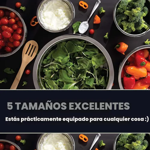 Miniatura 2 de WHYSKO - Juego de tazones de acero inoxidable para preparación de comida (set de 5 piezas) para el hogar, refrigerador y cocina, organizadores