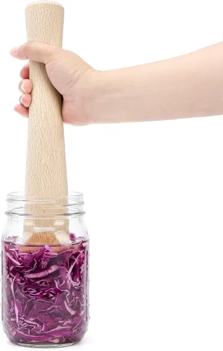 Miniatura 3 de Jucoan 6 Pack Glass Fermentation Weights with Easy Grip Handle for Wide Mouth Mason Jars and 1 Pcs Beech Wood Vegetable Tamper Sauerkraut Pounder