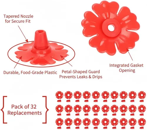 Miniatura 6 de Hyuduo 30 piezas de repuesto para comedero de colibríes, anillos de comedero de colibríes, puertos de alimentación de flores para comederos de Rojo