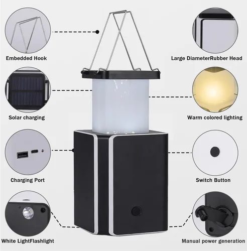 Miniatura 5 de Paquete de 4 linternas solares LED recargables de emergencia, recargable solar blanco cálido, tipo C recargable, generación de energía de manivela