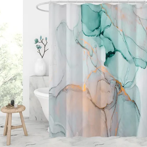 Miniatura 14 de Gibelle - Cortina de ducha pequeña de 36 x 72 pulgadas, cortina estrecha de medio tamaño abstracta azul gris mármol, juego de cortina de ducha