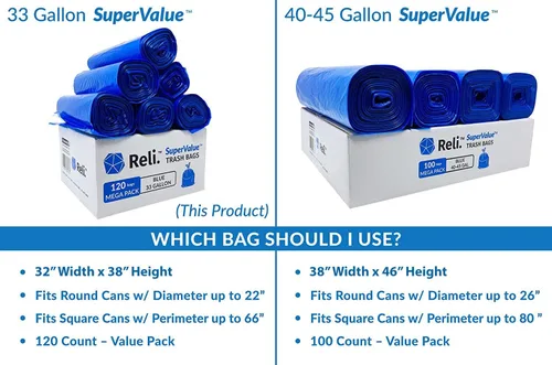 Miniatura 8 de Reli. SuperValue - Bolsas de reciclaje de 33 galones (120 unidades) fabricadas en los Estados Unidos, bolsas de basura azules, 30-33 galones