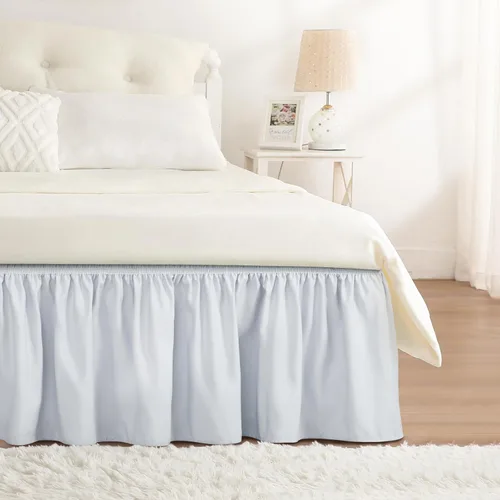 Miniatura 10 de Falda de cama RIMELA envoltura volante elástica que protege contra el polvo con color sólido, resistente a las arrugas y a la decoloración con Blanco