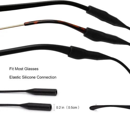 Miniatura 3 de JM Soporte de correa elástica de silicona para lentes de sol, resistente al agua, cadena de gafas de sol deportivas, paquete de 2