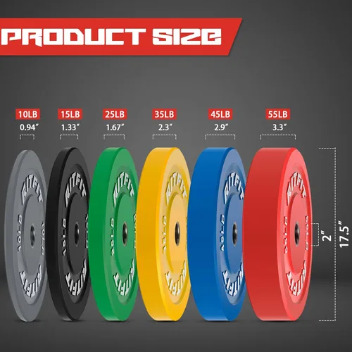 Miniatura 3 de RitFit Color Coded Bumper Plate, Olympic Bumper Plate for Barbell, 2-Inch Bumper Weight Plates With Steel Insert, rubber weight plates for Strength