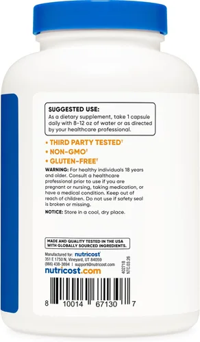Miniatura 4 de Nutricost Cápsulas de glutatión de 500 mg, 240 cápsulas, sin gluten, sin OMG