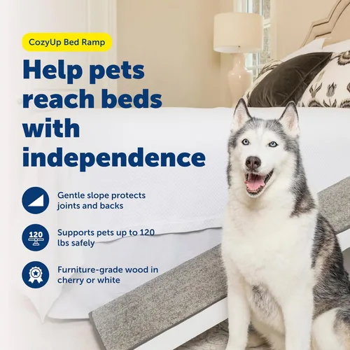 Miniatura 2 de PetSafe CozyUp Rampa de Cama - Apoya la Espalda y Articulaciones de las Mascotas - Superficie de Alfombra de Alta Tracción - Madera Grado Mueble