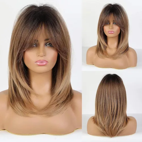 Miniatura 14 de HAIRCUBE Pelucas Auburn para Mujeres, Pelucas Largas en Capas Naranjas con Flequillo, Pelucas de Fibra Sintética Resistentes al Calor