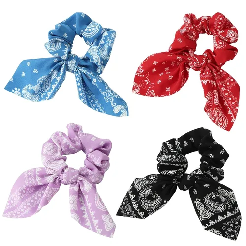 Miniatura 8 de Coleteros para el cabello con lazo anudado para el cabello, bufanda blanca y negra, soporte de cola de caballo de gasa para mujeres, accesorios
