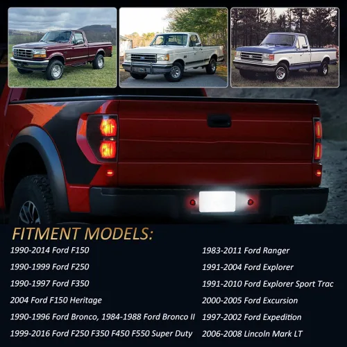 Miniatura 4 de D-Lumina Luces LED para Placa de Matrícula Lámpara de Etiqueta Tira de Luz Roja en Forma de F con Arnés de Cableado de Enchufe para Ford F150 F250