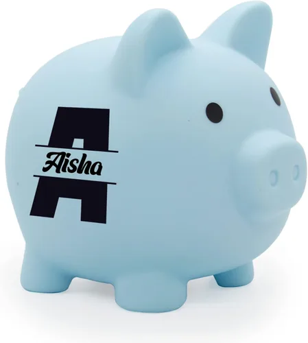 Alcancía personalizada personalizada personalizada para niños con nombre de plástico no tóxico irrompible Banco de dinero regalos para niños (azul)