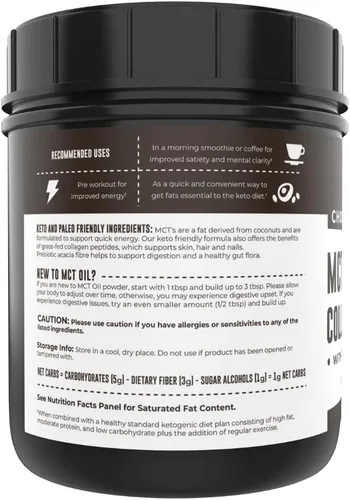 Miniatura 5 de MCT Aceite en polvo con fibra de acacia y péptidos de colágeno – Proteína de colágeno prebiótico, 0.31 onzas de MCT de cocos, crema de café keto sin