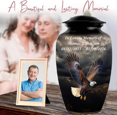 Miniatura 5 de Personalized Custom American Eagle Urn Set of 6 - Hand-Engraved Black Eagle Urns for Human Ashes Adult Female & Male, Includes 1 Large Adult Urn
