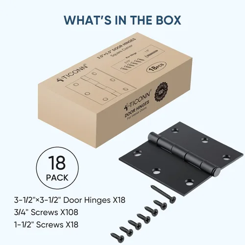 Miniatura 5 de TICONN Paquete de 18 bisagras de puerta de 3.5 pulgadas con pasador extraíble, herrajes para puertas residenciales bifold de hierro de 3-1/2 x 3-1/2
