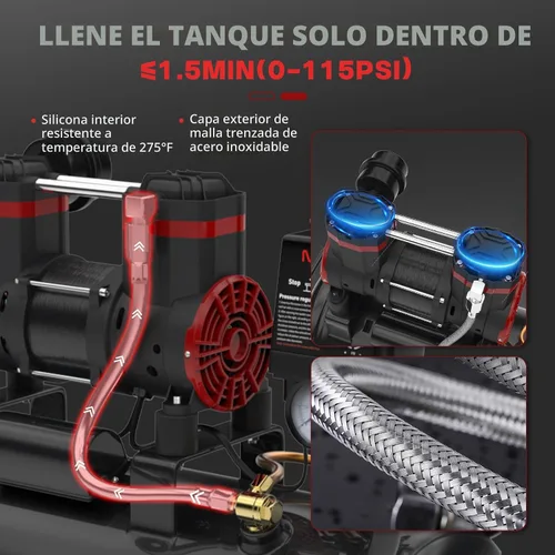 Miniatura 2 de Compresor de aire ultra silencioso de 8 galones, 1.5HP 4.52 CFM, tanque de compresor de aire sin aceite máximo de 115 PSI, 110V/60Hz, compresor