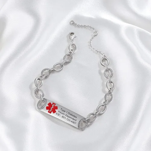 Miniatura 55 de OPALSTOCK Pulseras médicas personalizadas de silicona ajustable para identificación de emergencias, grabado gratuito, 9 pulgadas, resistente al