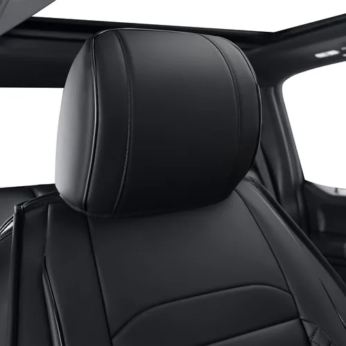Miniatura 10 de LUCKYMAN CLUB Fundas de asiento de piel sintética para F150, compatibles con F150 SuperCrew 2015-2024, y F250 F350 F450 Super Duty Crew Cab Negro