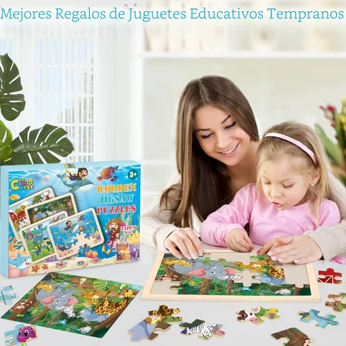 Miniatura 7 de Rompecabezas de Animales de Madera para Niños de 3, 4, 5 Años, Paquete de 4 de 24 Piezas Rompecabezas Montessori para Niñas y Niños Actividades
