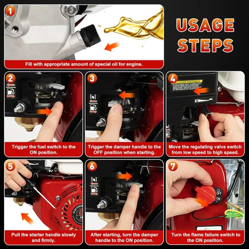 Miniatura 8 de Motor de gasolina refrigerado por aire de 4 tiempos de 6.5HP, motor de gasolina de eje horizontal de 200cc con arranque manual, motor de gasolina