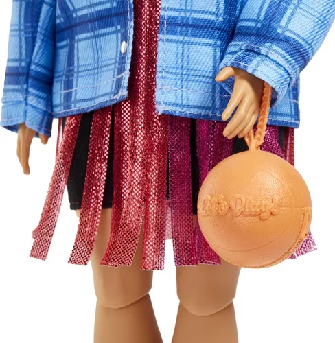 Miniatura 4 de Muñeca Barbie Extra y accesorios con pelo rosa engarzado y rizado en estilo moño en vestido de jersey con corgi de mascota