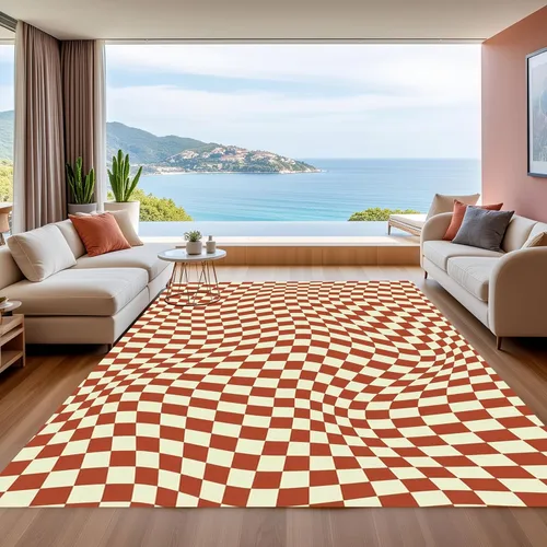 Miniatura 16 de Alfombra ondulada azul única con diseño de cuadros para sala de estar, extra grande, lavable a máquina, alfombra de pasillo de cocina, alfombra