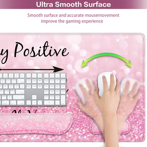 Miniatura 4 de Alfombrilla de ratón rosa, alfombrilla de mouse con soporte de muñeca, juego de 4 en 1: alfombrilla grande+soporte de muñeca para teclado+soporte