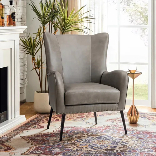 Miniatura 21 de HULALA HOME Silla decorativa de piel sintética con cojín extraíble, cómodo sillón tapizado con patas de metal negro y ribete de cabeza de clavo