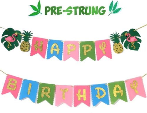 Miniatura 6 de Decoración de fiesta hawaiana Suministros de fiesta Luau Banner tropical hawaiano, guirnalda de flamencos para suministros de cumpleaños
