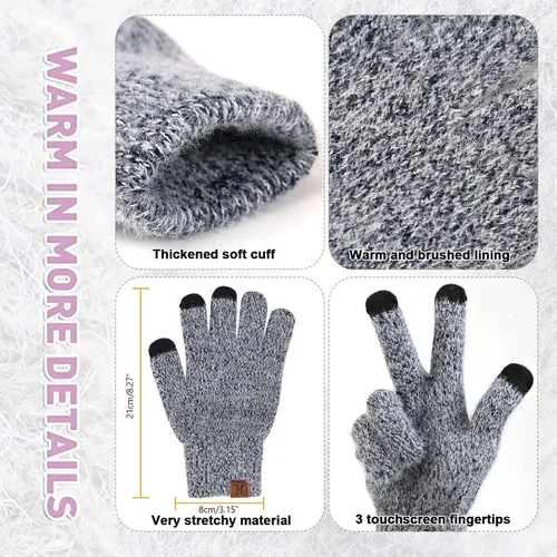 Miniatura 4 de Conjunto de guantes de punto cálido de invierno para mujer, con forro polar y forro de calavera, para mujer