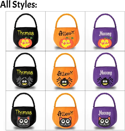 Miniatura 4 de Cesta personalizada de Halloween, bolsa de cubo personalizada con nombre personalizado, bolsa de mano de calabaza, regalos para niños y niñas