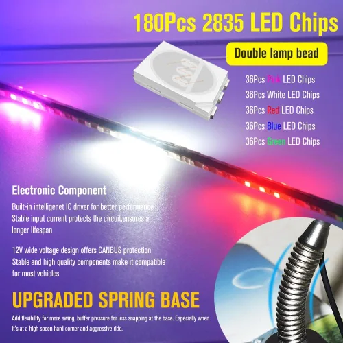 Miniatura 3 de 2 luces LED de látigo de 3.2 pies, luz LED estroboscópica automática de 270° para ATV UTV, con base de resorte, luces de látigo de antena