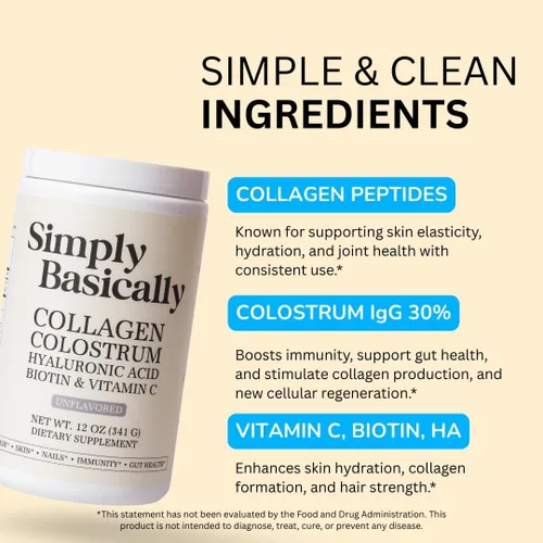 Miniatura 6 de Polvo de péptidos de calostro y colágeno con biotina, ácido hialurónico y vitamina C Salud intestinal e hinchazón, apoyo inmunológico, suplemento