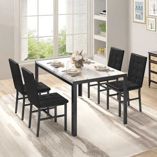 Miniatura 5 de AWQM Products Juego de Comedor de Mármol de 5 Piezas, Mesa y Sillas de Cocina Modernas para Comedor, Dinette, Muebles Compactos que Ahorran Espacio